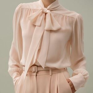 💕🍭🥰NWTLilysilk light blush pink  Silk Bow-Tie Blouse